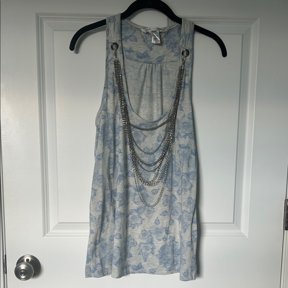 Urban Behavior Blue Floral Tank Top with Chain Necklace Detail | Tank Top